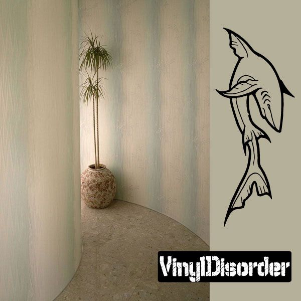 Shark decal in black outline, turning-over pose