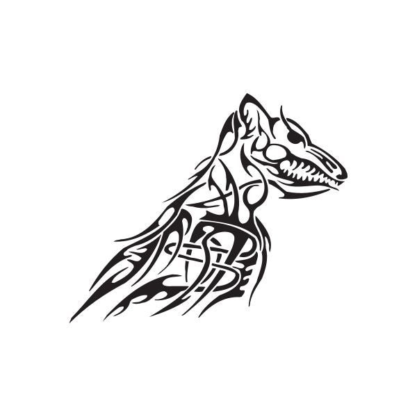 Tribal wolf head decal, turned profile, black tribal line art