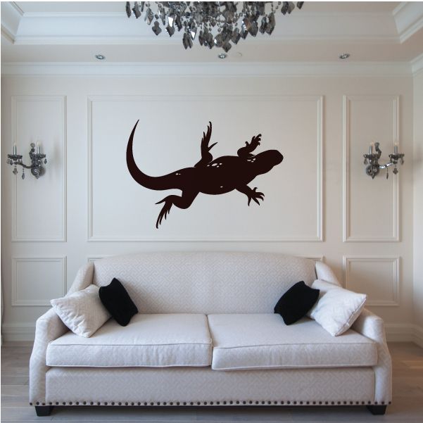 Spread lizard wall decal sticker with dark brown silhouette