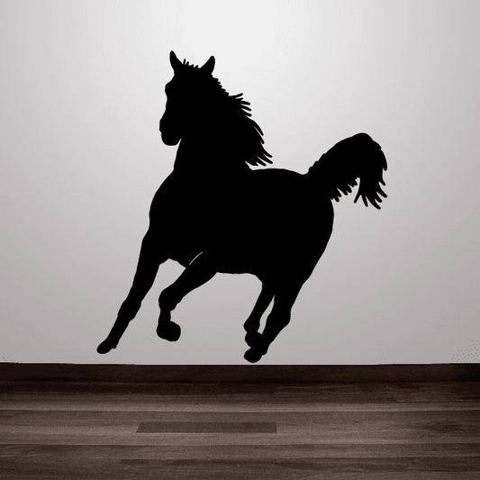 Black stallion silhouette decal, rearing horse facing right