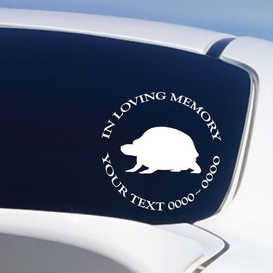 Memorial turtle decal with 'In Loving Memory' and 'Your Text' circular text design