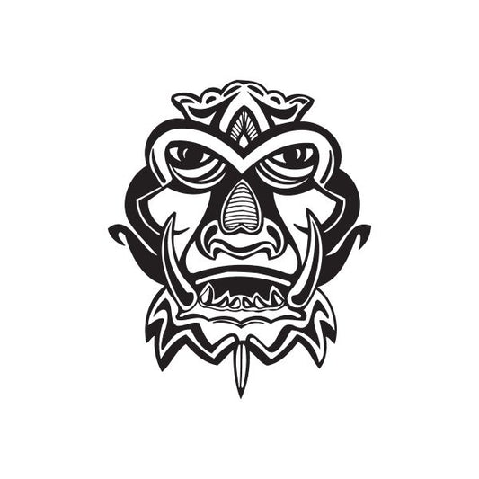 Tusked tiki decal with black tribal face design