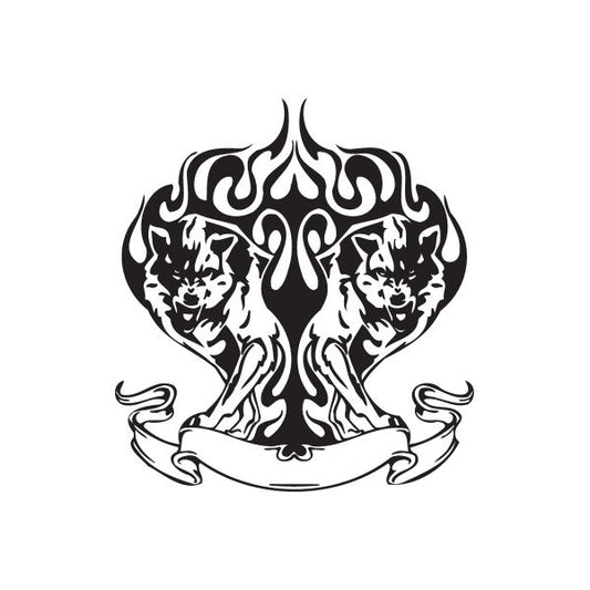 Image of Twin Wolf Banner and Flames Decal