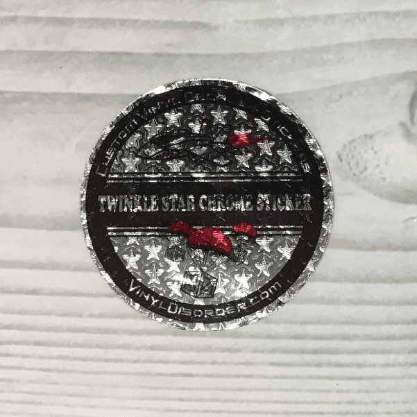 Circular chrome star sticker vinyl with red accents