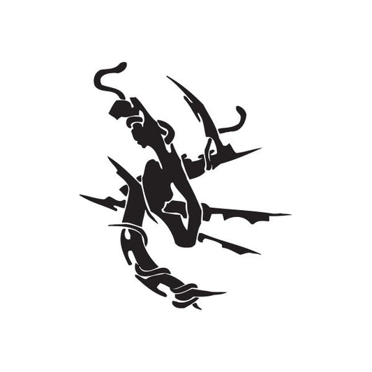 Black vinyl wall decal with dynamic person silhouette holding a raised weapon