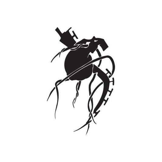 Black twisted metal wall decal featuring a stylized mechanical figure with curved parts