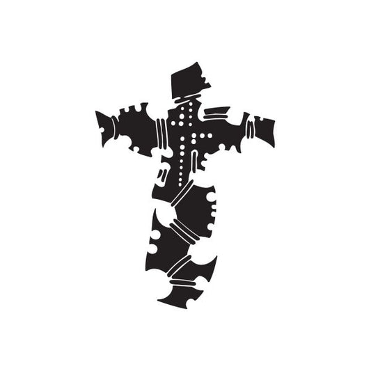 Black gear cross vinyl wall decal with bolt and rivet details