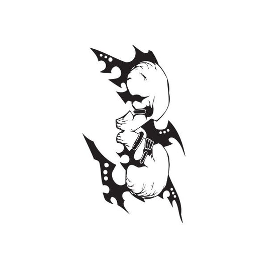 Vinyl wall decal of stylized black-and-white cartoon character face with spiky accents