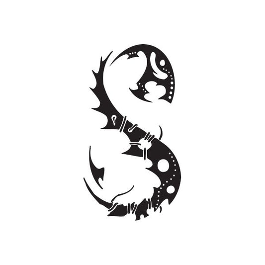 Black yin-yang style vinyl wall decal with decorative dot accents and curved shapes