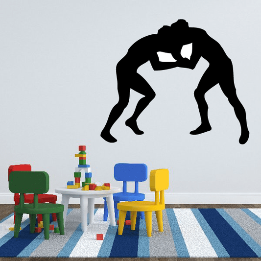 Two black grappling wrestlers decal with mirrored grappling silhouettes