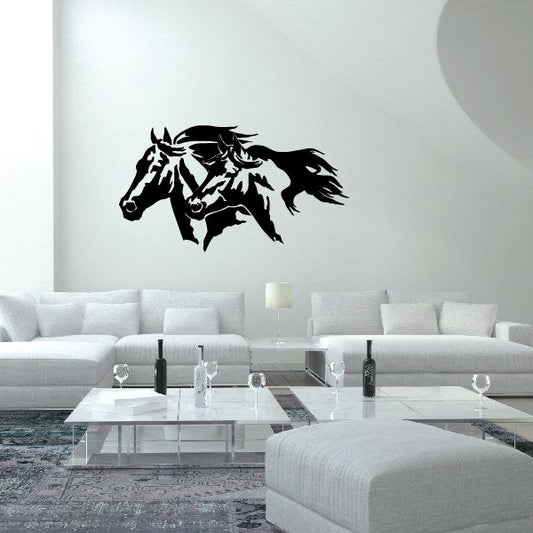 Black decal of two horse heads in a running silhouette