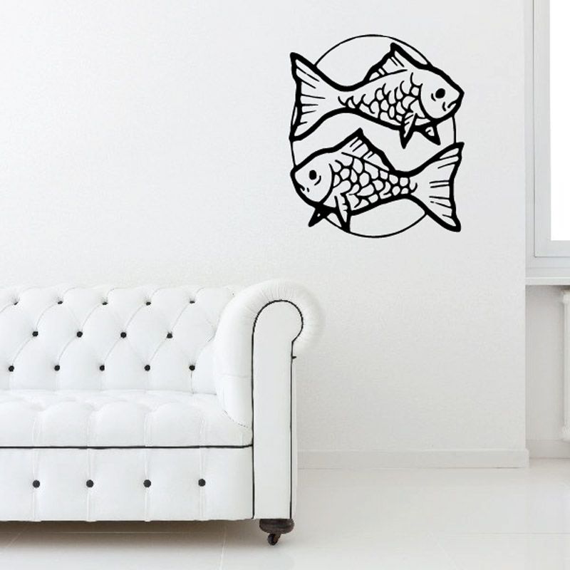Two opposite facing goldfish decal, black outline fish design