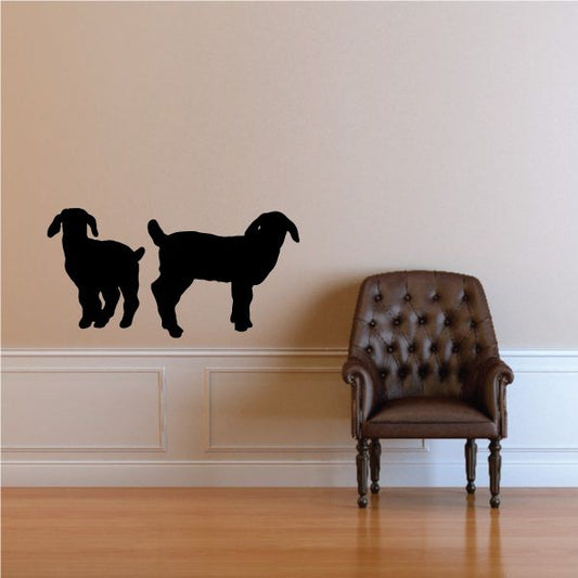 Two young goat silhouette wall decal, black