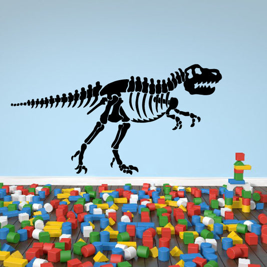 Tyrannosaurus skeleton wall decal, black outline side view with detailed bones
