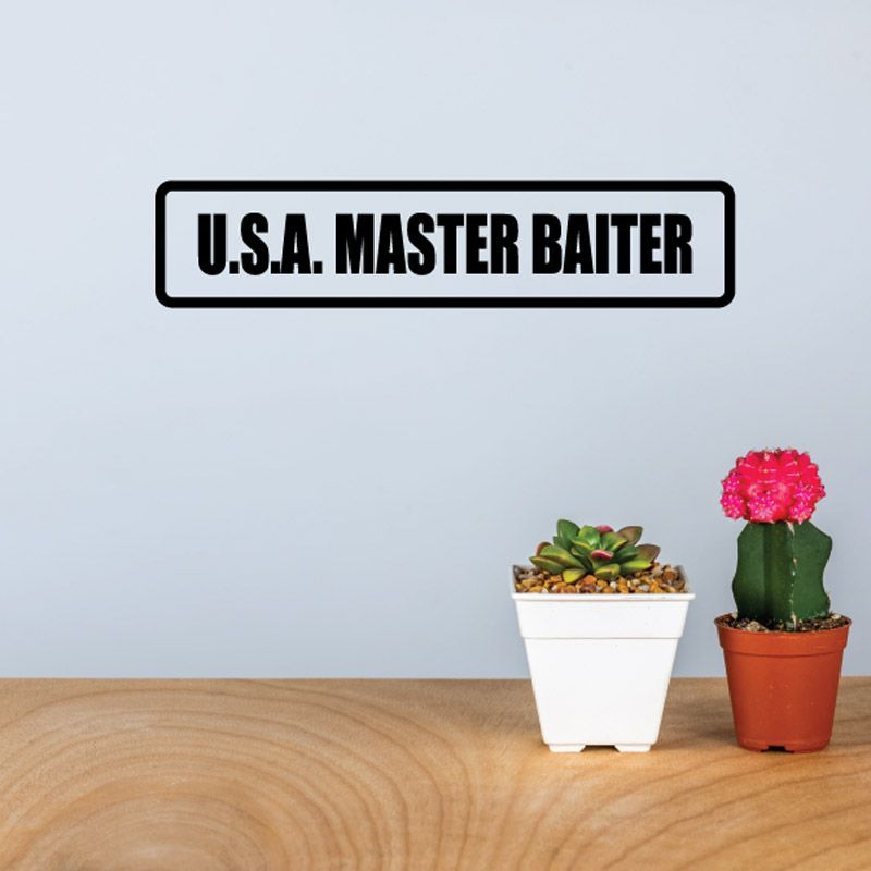 Vinyl decal with black border and bold "U.S.A MASTER BATER" text