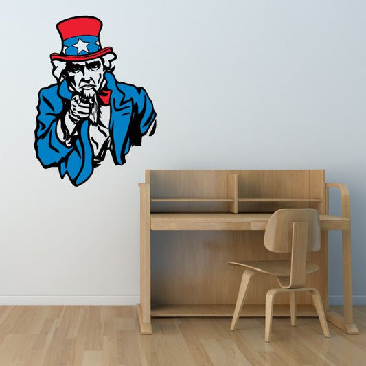 Uncle Sam printed die cut decal with blue coat and red hat star design