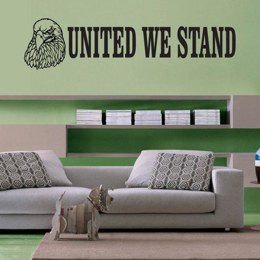 Eagle and "UNITED WE STAND" wall decal with bold black lettering