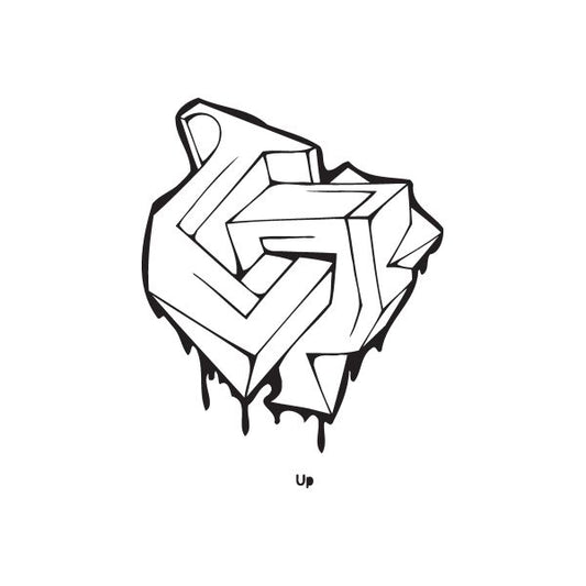 Graffiti decal sticker with angular black-and-white tag and 'Up' text