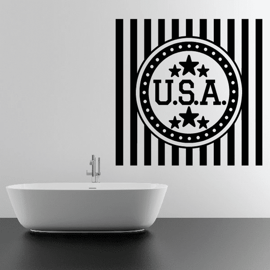 USA circle star and stripes decal with U.S.A lettering