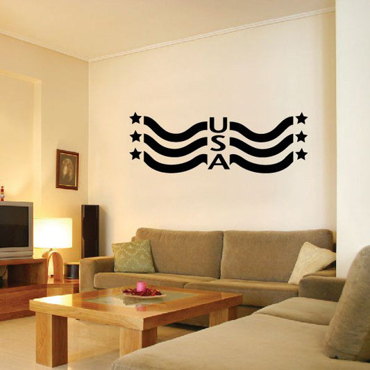 USA flag wall decal banner with stars and stripes, featuring USA lettering