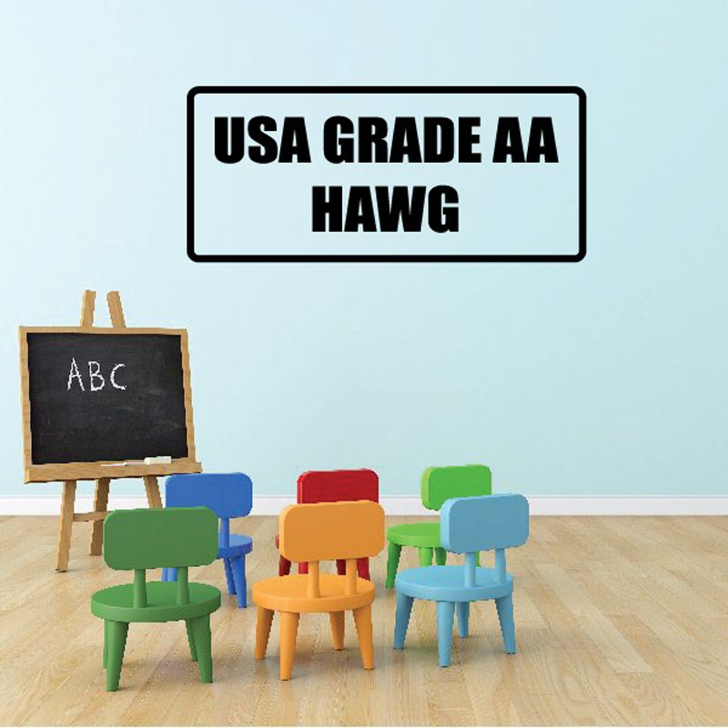 USA grade AA hawg Decal in black outlined rectangle with stacked text
