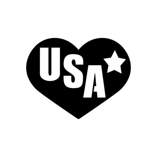 USA heart decal, black with white lettering and star