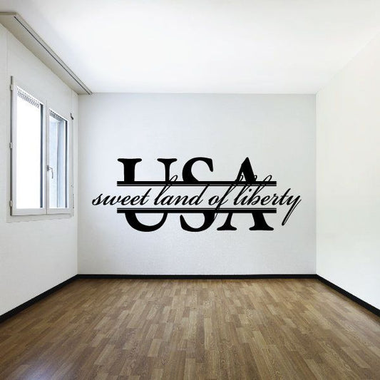 USA wall decal with large black letters and script "sweet land of liberty"