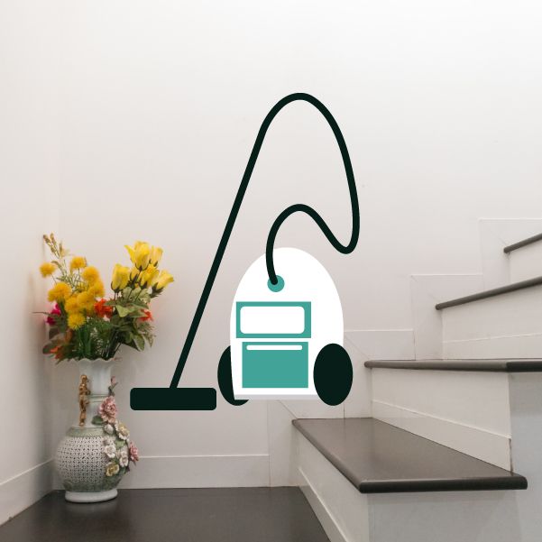 Green and teal vacuum wall decal with cord and plug