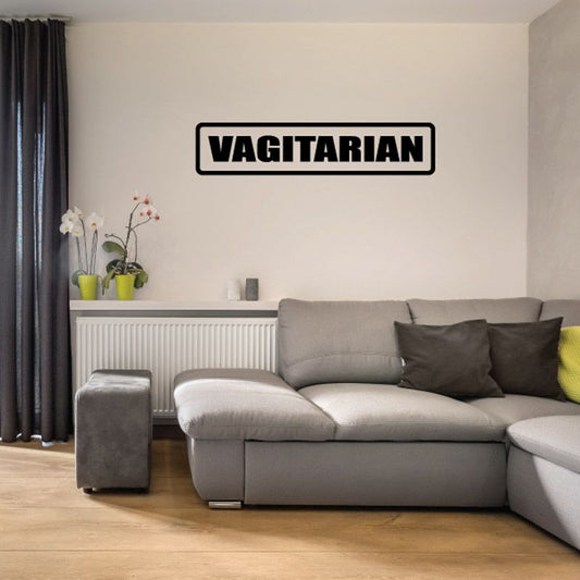 Vagitarian wall decal, rectangular frame with bold black lettering on white