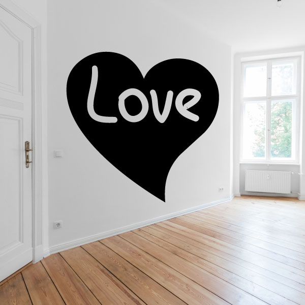 Black heart wall decal with white 'Love' text