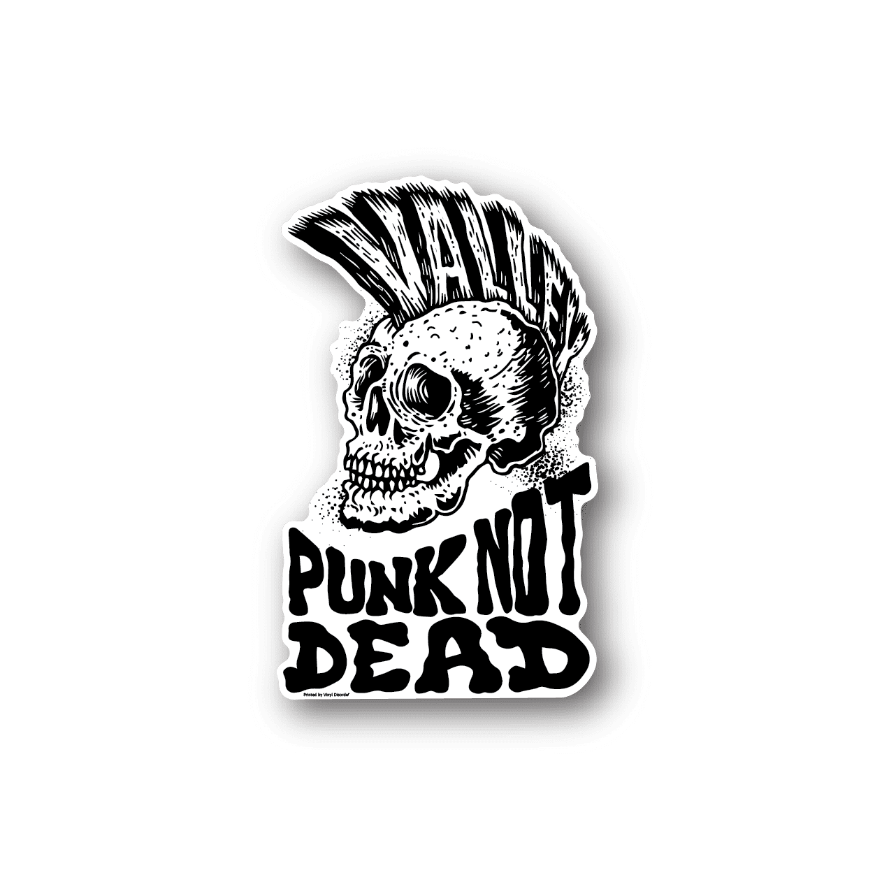 Skull and text vinyl sticker reading 'Punk Not Dead'