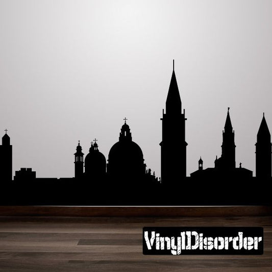 Black Venice skyline sticker decal with church spires and domes silhouette