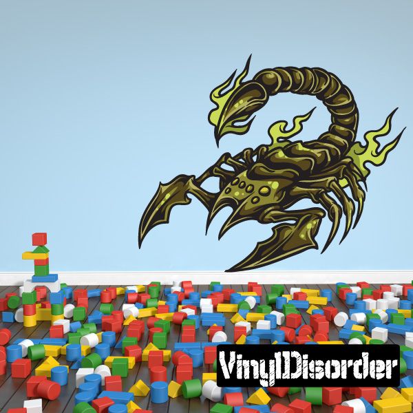 Venomous scorpion sticker with black armor and green flame highlights