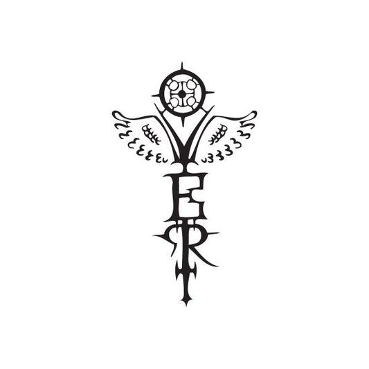 Black graffiti-style soccer ball decal with ornate dagger design
