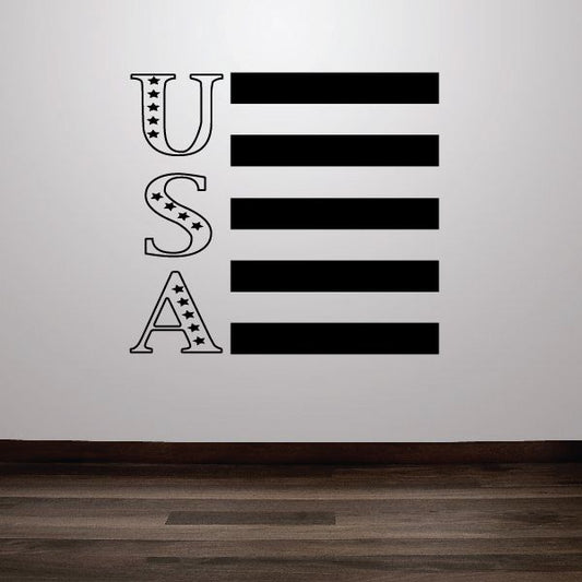 Vertical USA wall decal with star and stripe letter design
