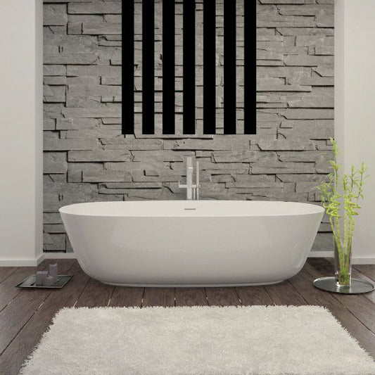 Vertical line wall decal vinyl with black stripes on gray stone wall