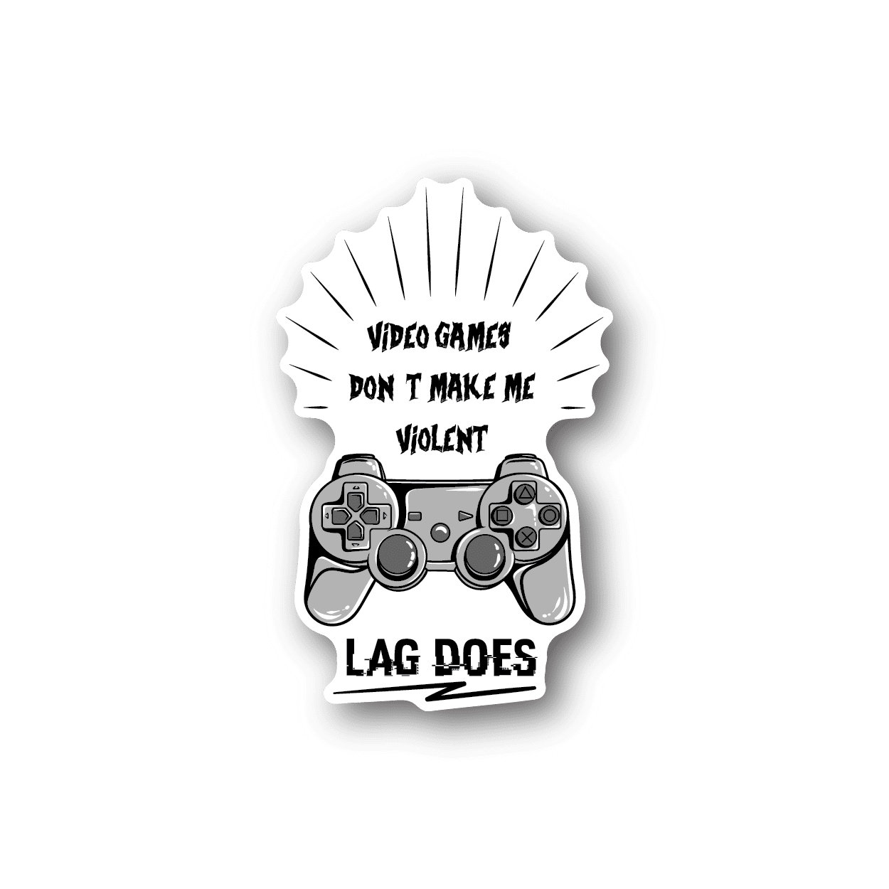 Vinyl sticker with burst shape, gaming controllers and bold gaming text.