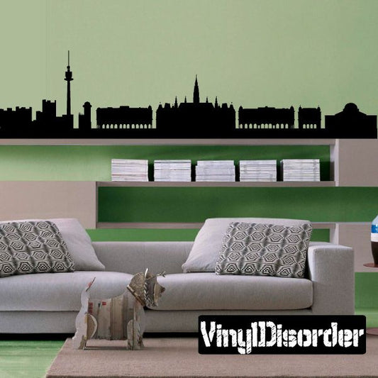 Vienna skyline wall decal with dark city silhouette across the wall