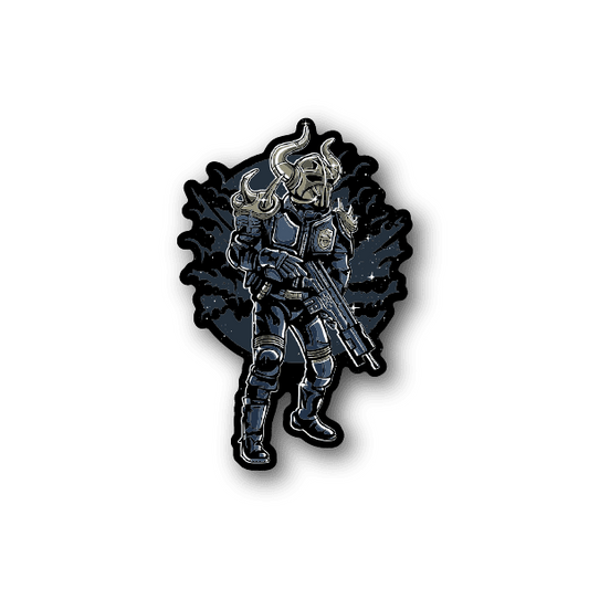 Viking soldier vinyl sticker of armored warrior holding sword and shield
