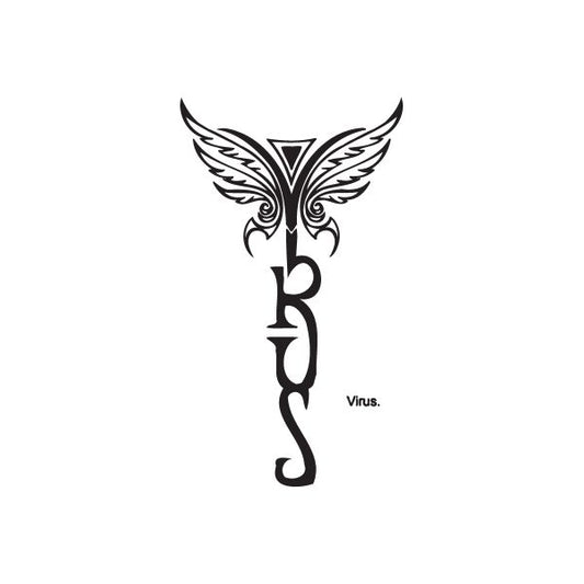 Black winged graffiti decal with 'Virus.' text
