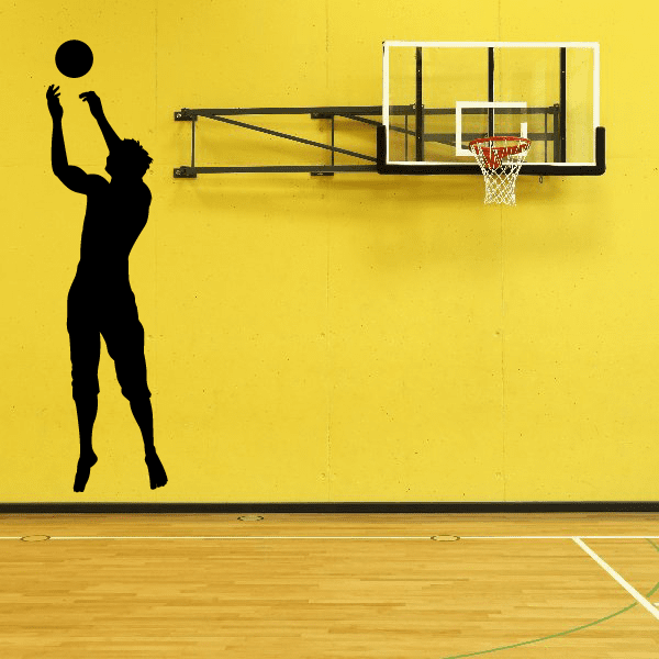 Volleyball setup vinyl decal featuring a black silhouette volleyball player with raised arm