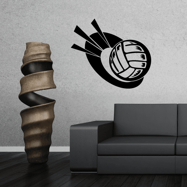 Black volleyball trophy wall decal with starburst volleyball and trophy graphic