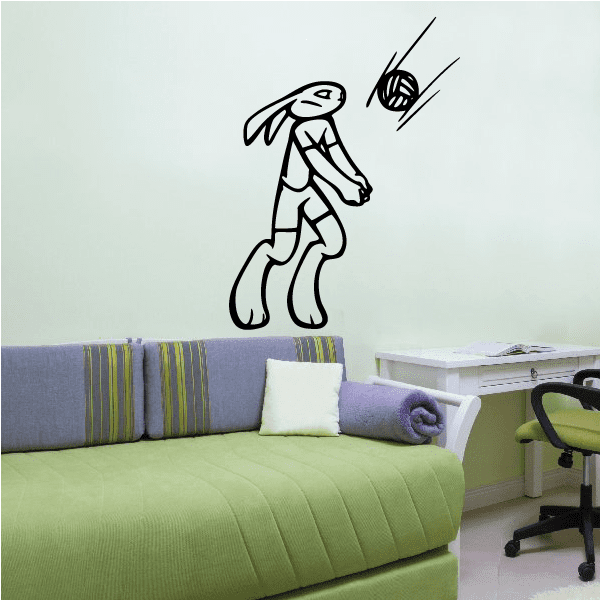 Cartoon volleyball player wall decal with ball and motion lines