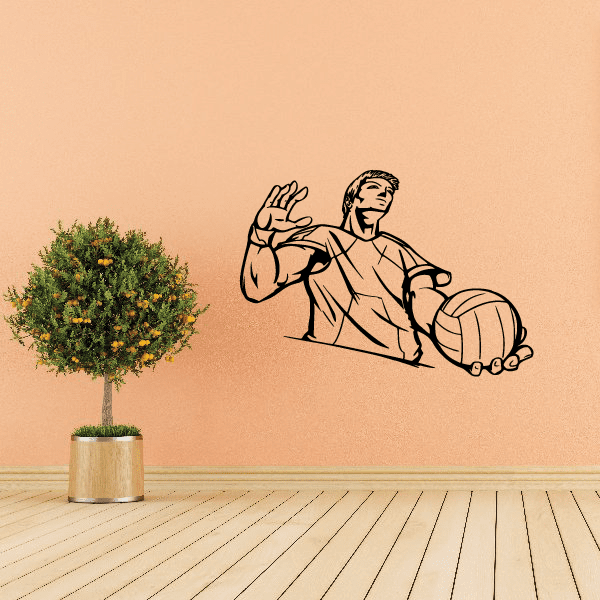 Volleyball player vinyl wall decal with volleyball, black outline