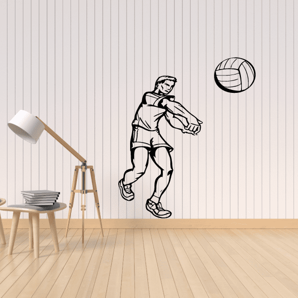 Volleyball wall decal vinyl sticker of a running player with a volleyball above