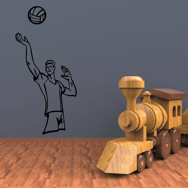Volleyball wall decal featuring cartoon player reaching for a ball