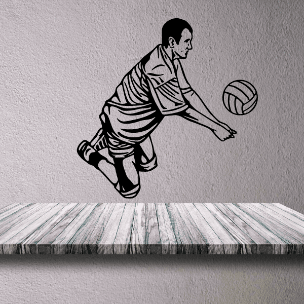 Volleyball player vinyl wall decal with volleyball ball, black silhouette