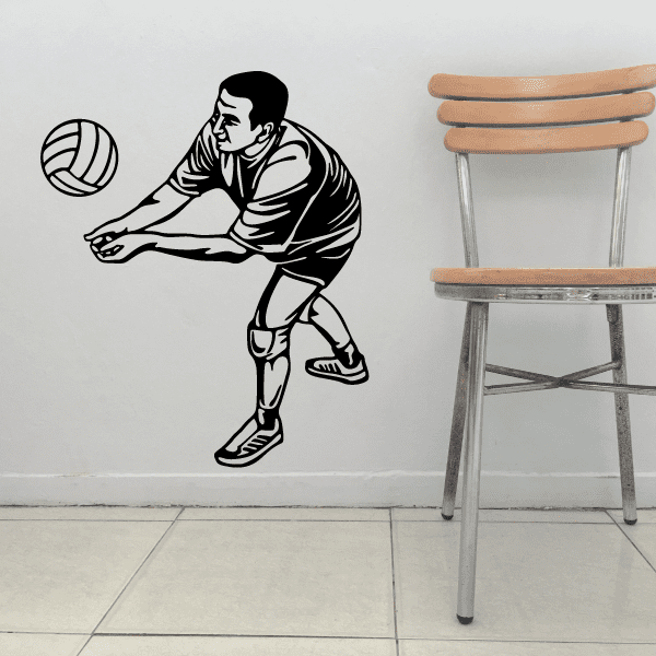 Volleyball wall decal of a black volleyball player with ball, vinyl sticker