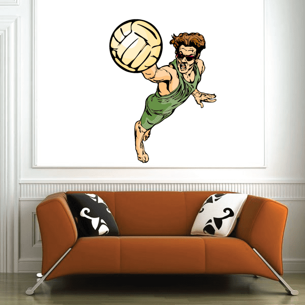 Volleyball player wall decal sticker with volleyball ball and green shirt