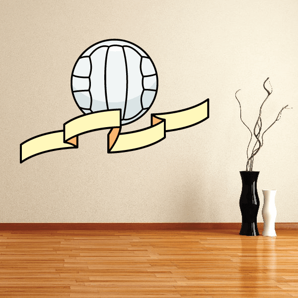Volleyball wall decal sticker with volleyball and banner ribbon design, die-cut vinyl
